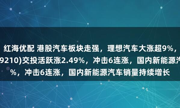 红海优配 港股汽车板块走强，理想汽车大涨超9%，港股汽车ETF(159210)交投活跃涨2.49%，冲击6连涨，国内新能源汽车销量持续增长
